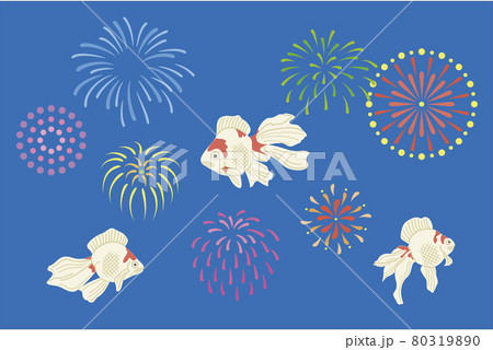 金魚と花火のイラスト2のイラスト素材