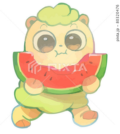 スイカをかじるヒツジのイラスト素材 スイカをかじるヒツジのイラスト素材