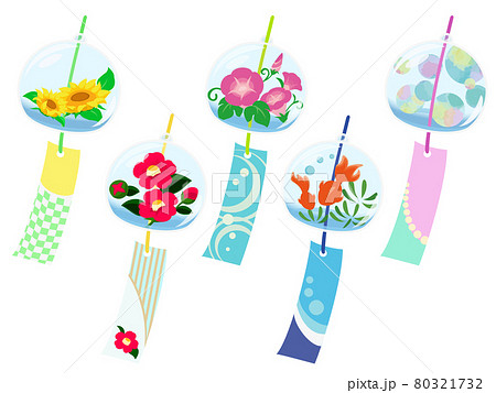 日本の風鈴セット 夏の風物詩 アイコン イラスト素材のイラスト素材