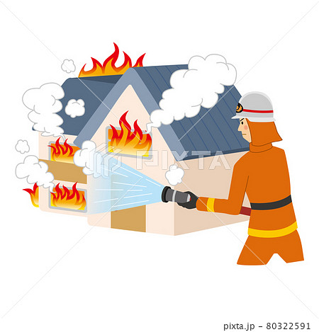 家の火事を消火する消防士 80322591