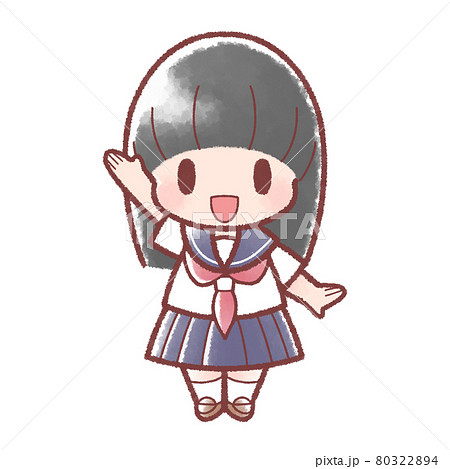 片手を挙げる半袖セーラー服の女の子のイラスト素材