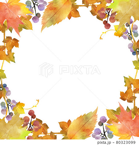 秋のフレーム 水彩イラスト 秋のフレーム 水彩イラスト 80323099