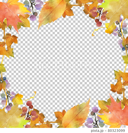 秋のフレーム 水彩イラスト 秋のフレーム 水彩イラスト 80323099