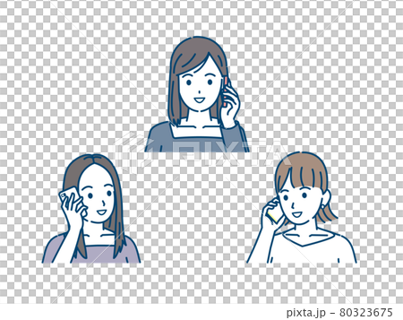連絡を取る　電話する　若い女性達　友達　若者　笑顔　携帯電話　通話　イラスト素材 80323675