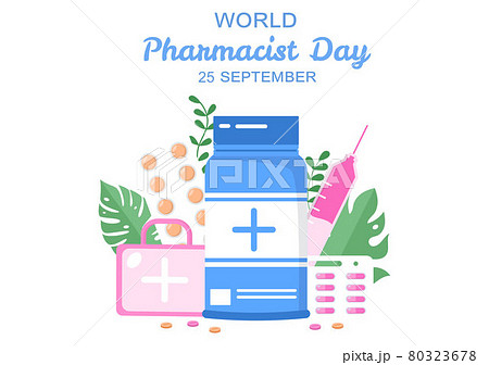 World Pharmacists Day Which Is Held on September 25th. Doctor, Medicine and Pills Concept. For Background, Banner or Poster Landing Page Vector Illustration 80323678