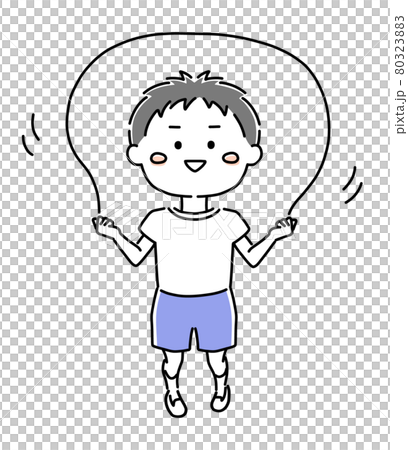 A boy wearing gym clothes and skipping rope 80323883