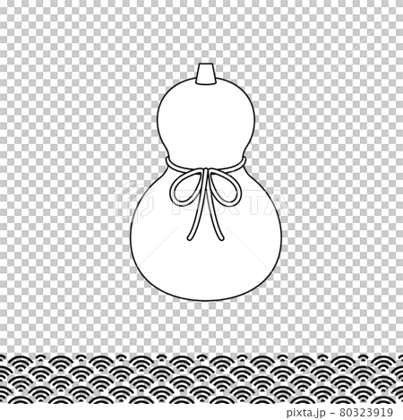 日本のお正月に飾る縁起の良いひょうたんと和柄 線画のベクターイラスト 年賀状に最適です のイラスト素材