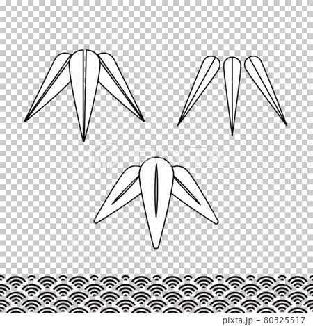 Auspicious Japanese New Year plants. Vector illustration of bamboo leaves and Japanese pattern line drawing. Ideal for New Year's cards. 80325517