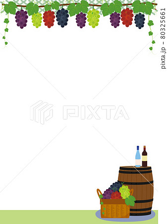 色とりどりのブドウ棚 ワイン 樽 収穫のバスケット シンプルな壁紙背景テンプレートのイラスト素材
