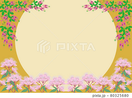 満月に萩の花とフジバカマ 金色和風壁紙背景テンプレートのイラスト素材