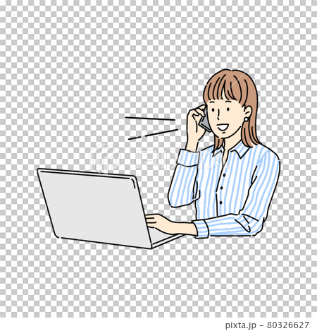 電話をする女性 ビジネス パソコン 営業のイラスト素材 電話をする女性 ビジネス パソコン 営業のイラスト素材