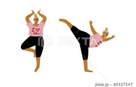 Plus Size Woman in Pink Sweatshirt Doing Yogaのイラスト素材 [80327547] - PIXTA