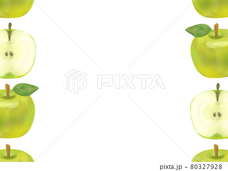 青りんご 葉付き 輪切り フレーム イラストのイラスト素材