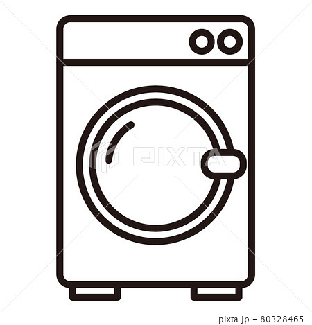 シンプルな洗濯機の白黒細線アイコン 白背景のイラスト素材