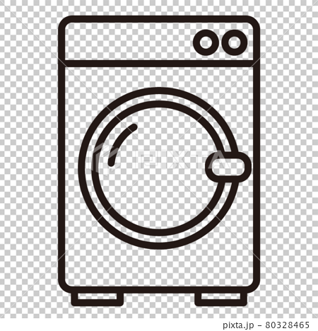 シンプルな洗濯機の白黒細線アイコン 白背景のイラスト素材