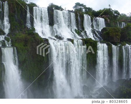 アルゼンチン・ブラジル国境エリアのイグアスの滝にて大小無数の滝と森林 80328605