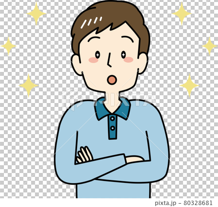 目をキラキラ輝かせる男性のイラスト(上半身) 目をキラキラ輝かせる男性のイラスト(上半身) 80328681