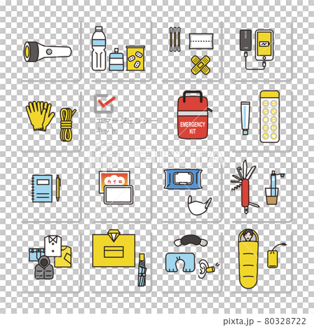 Simple illustration set of contents of emergency carry-out bag 80328722