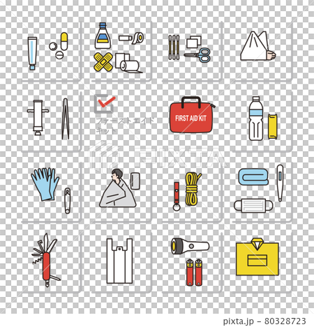 Simple illustration disaster prevention first aid kit icon set Simple illustration disaster prevention first aid kit icon set 80328723