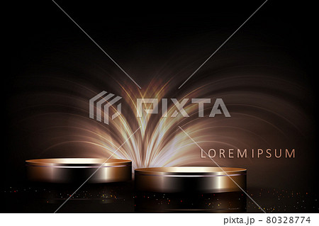 Black stage with geometric round shapes, abstract dim arcs 80328774