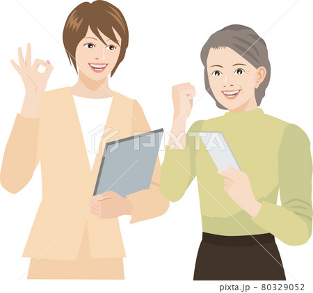 スマホの操作を習う高齢女性 80329052