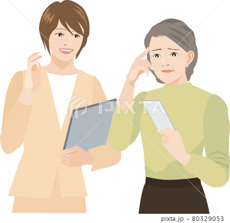 スマホの操作を習う高齢女性 80329053