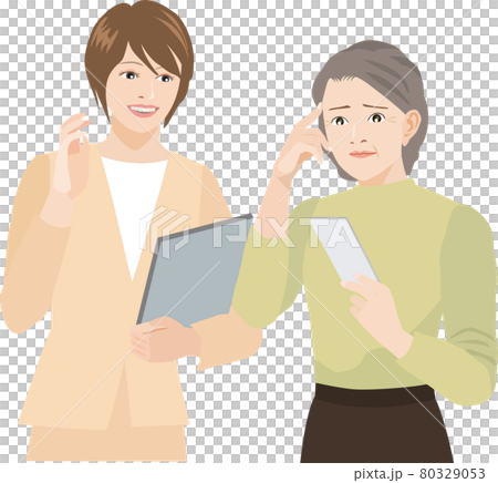 スマホの操作を習う高齢女性 80329053