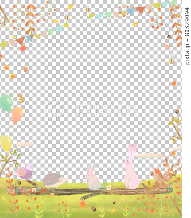 Scandinavian fashionable and fun white background vector frame illustration of autumn plants and forest animals 80329094