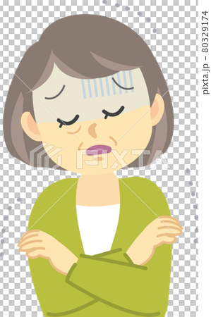 Illustration material: Symptoms of side reactions after injection of new coronavirus vaccination, etc. by senior women Chills and tremors 80329174