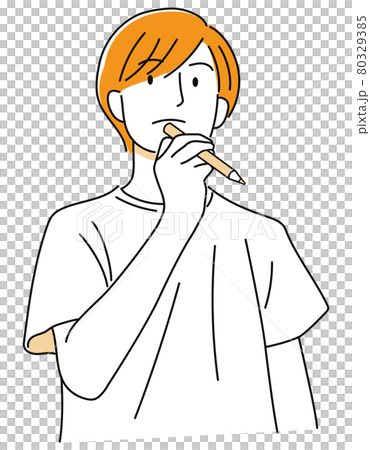 Boy 09_01 (Hand-painted, upper body of a man thinking about something with a pencil, Orange 01) Boy 09_01 (Hand-painted, upper body of a man thinking about something with a pencil, Orange 01) 80329385