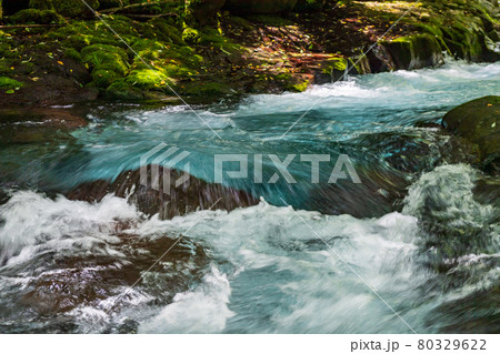 早朝の菊池渓谷の美しい風景 80329622