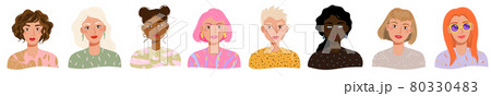 Portraits of beautiful different women with various hair, skin, cloth, face 80330483