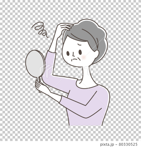 薄毛で悩むシニア女性 薄毛で悩むシニア女性 80330525