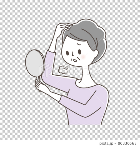 薄毛で悩むシニア女性 薄毛で悩むシニア女性 80330565