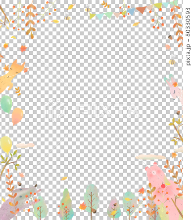 Scandinavian fashionable and fun white background frame illustrations of autumn plants and forest animals Scandinavian fashionable and fun white background frame illustrations of autumn plants and forest animals 80330593