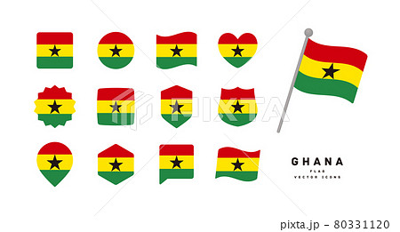 ガーナの国旗 色々な形のアイコンセット ベクターイラスト