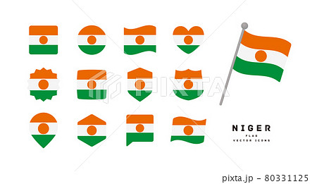 ニジェールの国旗 色々な形のアイコンセット ベクターイラスト