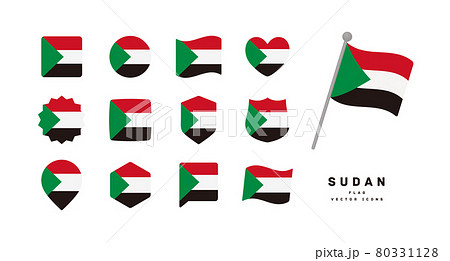 スーダンの国旗 色々な形のアイコンセット ベクターイラスト