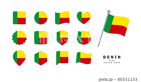 ベナンの国旗 色々な形のアイコンセット ベクターイラスト