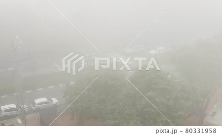 View from roof of building. Fog over the city View from roof of building. Fog over the city 80331958