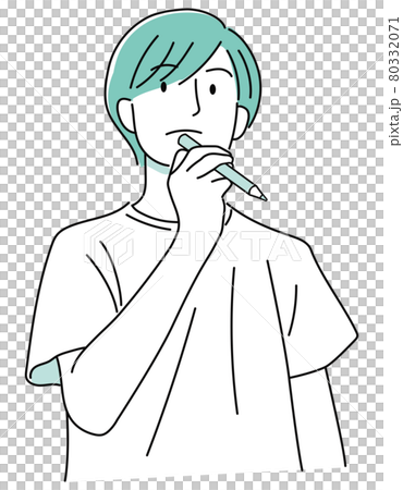 Boy 09_02 (Hand-painted, upper body of a man thinking about something with a pencil, Blue 01) Boy 09_02 (Hand-painted, upper body of a man thinking about something with a pencil, Blue 01) 80332071