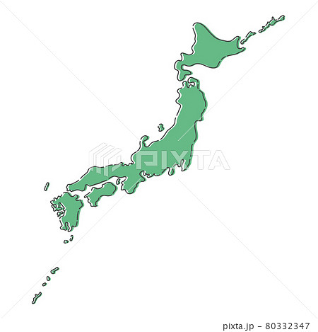 かわいい手書きの日本地図 シンプルで見やすい日本列島 版ズレしたようなゆるい塗りとやわらかな黒線のイラスト素材