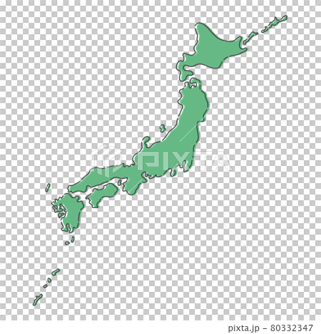 かわいい手書きの日本地図：シンプルで見やすい日本列島 - 版ズレしたようなゆるい塗りとやわらかな黒線 80332347