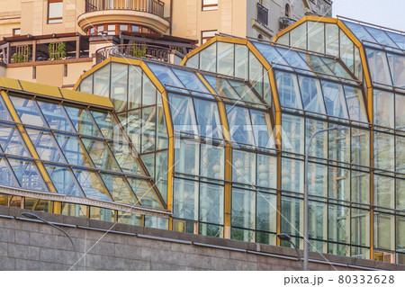 Glass decoration of the pedestrian part of the city bridge 80332628