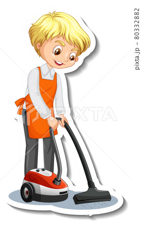 Sticker design with a young man using vacuum cleaner 80332882
