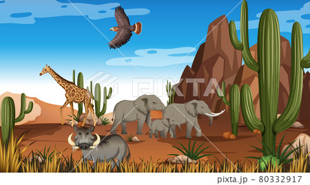 Animals in the desert forest landscape scene at daytime Animals in the desert forest landscape scene at daytime 80332917