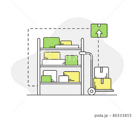 Furniture Items Rested on Rack Shelf in Warehouse Line Vector Illustration 80333855