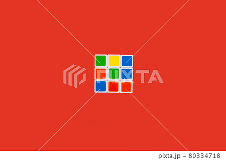 Rubiks Cube on a red background. toy 80334718