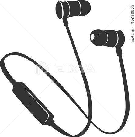 Flat black vector icon of wired in ear headphones. Flat black vector icon of wired in ear headphones. 80338965