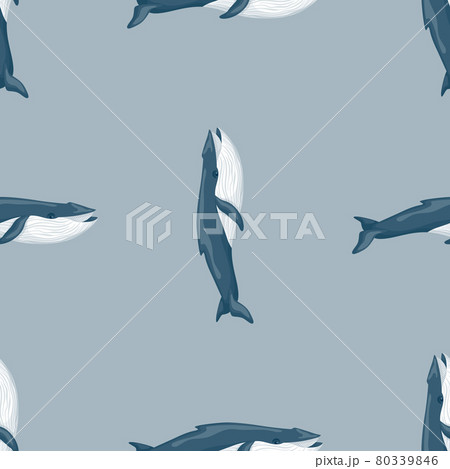 Seamless Pattern Blue Whale On Gray Background のイラスト素材